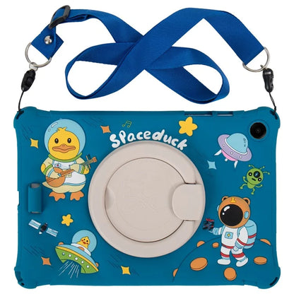 For Samsung Galaxy Tab A9+ X216 Case Rotatable Kickstand Cute Cartoon Silicone Tablet Cover with Lanyard