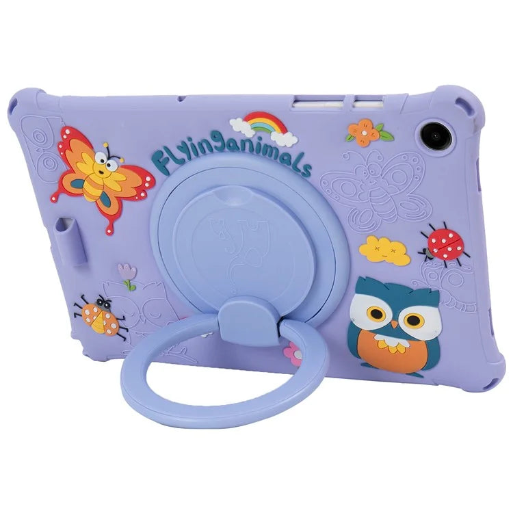 For Samsung Galaxy Tab A9+ X216 Case Rotatable Kickstand Cute Cartoon Silicone Tablet Cover with Lanyard