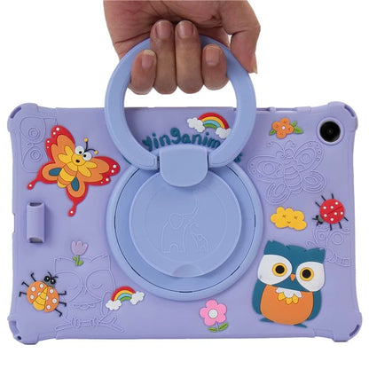 For Samsung Galaxy Tab A9+ X216 Case Rotatable Kickstand Cute Cartoon Silicone Tablet Cover with Lanyard