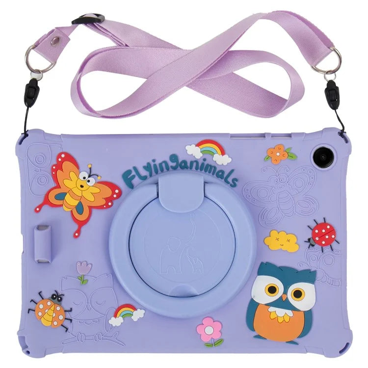 For Samsung Galaxy Tab A9+ X216 Case Rotatable Kickstand Cute Cartoon Silicone Tablet Cover with Lanyard