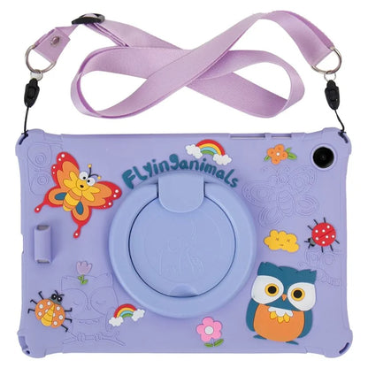 For Samsung Galaxy Tab A9+ X216 Case Rotatable Kickstand Cute Cartoon Silicone Tablet Cover with Lanyard