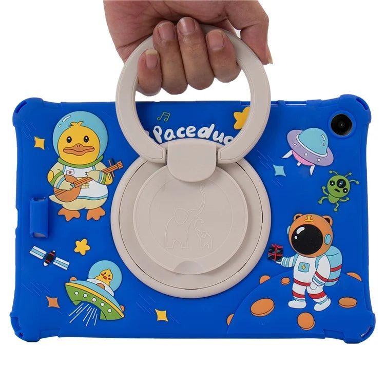 For Samsung Galaxy Tab A9+ X216 Case Rotatable Kickstand Cute Cartoon Silicone Tablet Cover with Lanyard