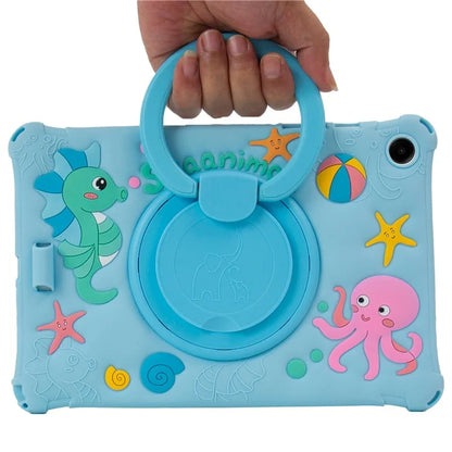 For Samsung Galaxy Tab A9+ X216 Case Rotatable Kickstand Cute Cartoon Silicone Tablet Cover with Lanyard