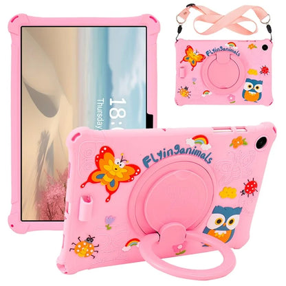 For Samsung Galaxy Tab A9+ X216 Case Rotatable Kickstand Cute Cartoon Silicone Tablet Cover with Lanyard