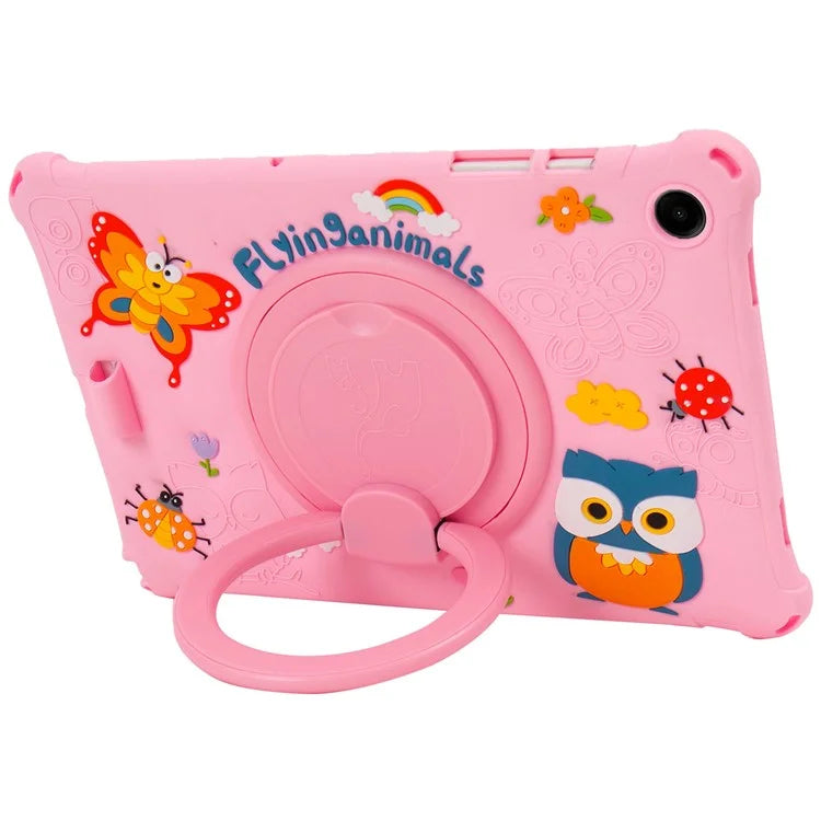 For Samsung Galaxy Tab A9+ X216 Case Rotatable Kickstand Cute Cartoon Silicone Tablet Cover with Lanyard