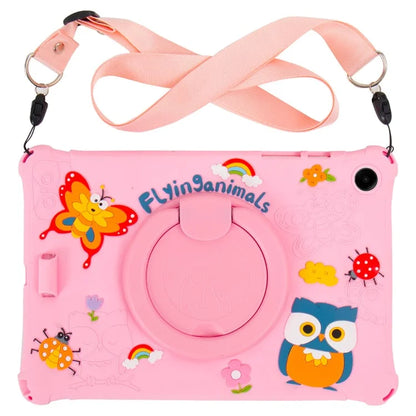 For Samsung Galaxy Tab A9+ X216 Case Rotatable Kickstand Cute Cartoon Silicone Tablet Cover with Lanyard
