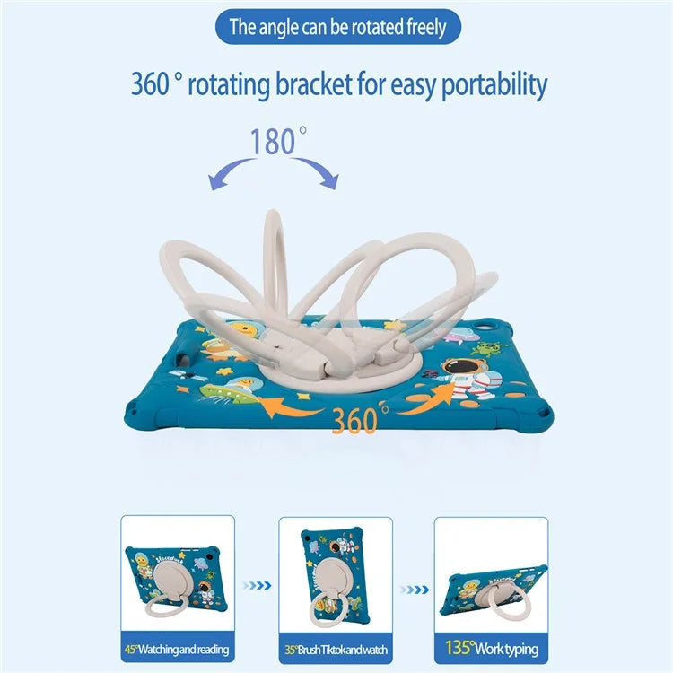 For Samsung Galaxy Tab A9+ X216 Case Rotatable Kickstand Cute Cartoon Silicone Tablet Cover with Lanyard