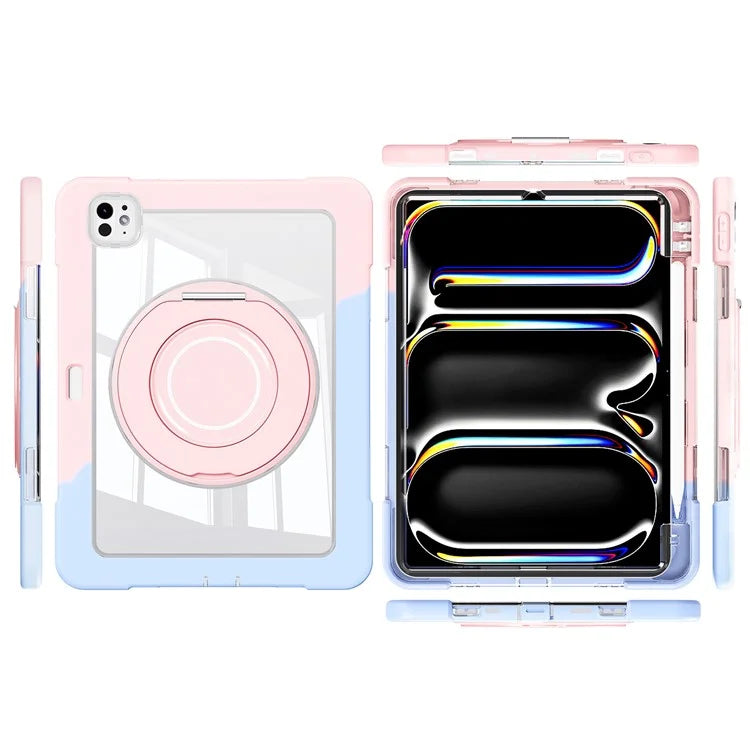 For iPad Pro 11 (2024) Case PC+Silicone Anti-Drop Tablet Cover with Swivel Kickstand