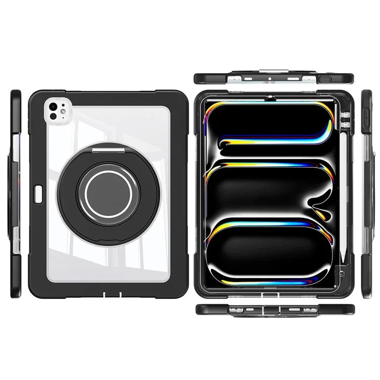 For iPad Pro 11 (2024) Case PC+Silicone Anti-Drop Tablet Cover with Swivel Kickstand