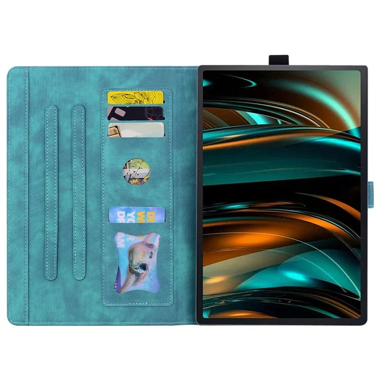 For Lenovo Xiaoxin Pad Pro 12.7 inch Case Card Slots Leather Tablet Stand Folio Cover Flower Cat