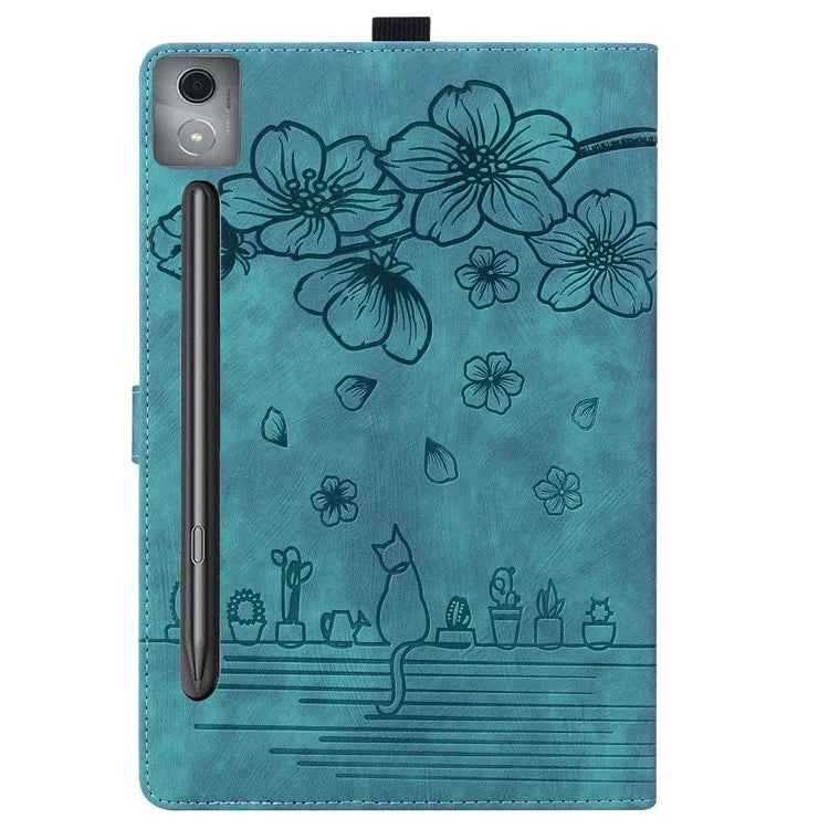 For Lenovo Xiaoxin Pad Pro 12.7 inch Case Card Slots Leather Tablet Stand Folio Cover Flower Cat