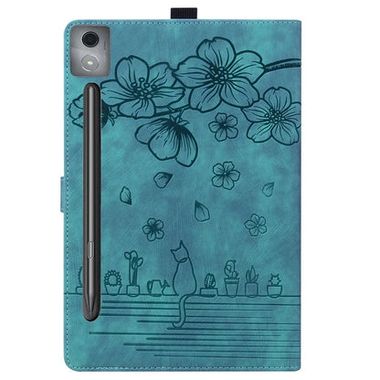 For Lenovo Xiaoxin Pad Pro 12.7 inch Case Card Slots Leather Tablet Stand Folio Cover Flower Cat