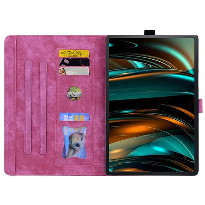 For Lenovo Xiaoxin Pad Pro 12.7 inch Case Card Slots Leather Tablet Stand Folio Cover Flower Cat