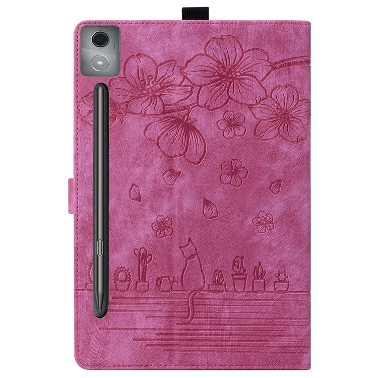 For Lenovo Xiaoxin Pad Pro 12.7 inch Case Card Slots Leather Tablet Stand Folio Cover Flower Cat