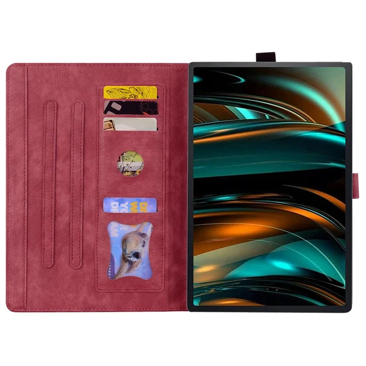 For Lenovo Xiaoxin Pad Pro 12.7 inch Case Card Slots Leather Tablet Stand Folio Cover Flower Cat