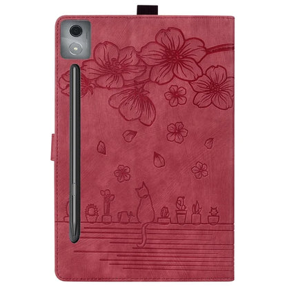 For Lenovo Xiaoxin Pad Pro 12.7 inch Case Card Slots Leather Tablet Stand Folio Cover Flower Cat