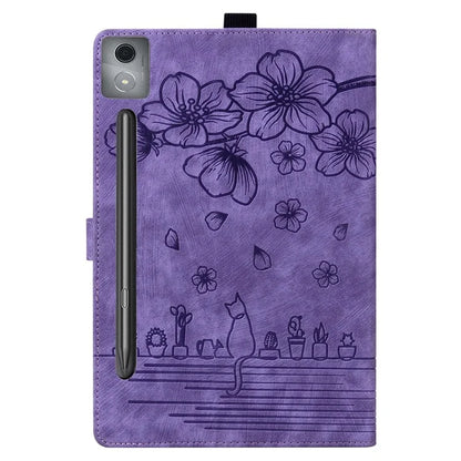 For Lenovo Xiaoxin Pad Pro 12.7 inch Case Card Slots Leather Tablet Stand Folio Cover Flower Cat