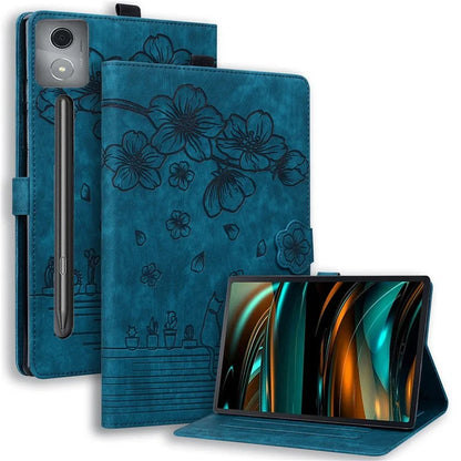 For Lenovo Xiaoxin Pad Pro 12.7 inch Case Card Slots Leather Tablet Stand Folio Cover Flower Cat