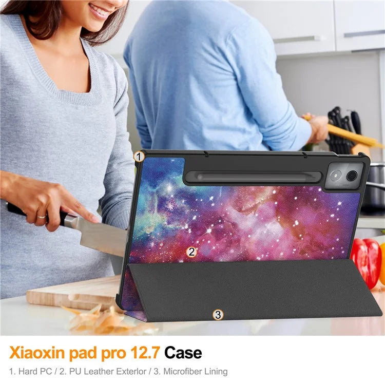 For Lenovo Xiaoxin Pad Pro 12.7 inch Case Pattern Print Leather Stand Tablet Cover