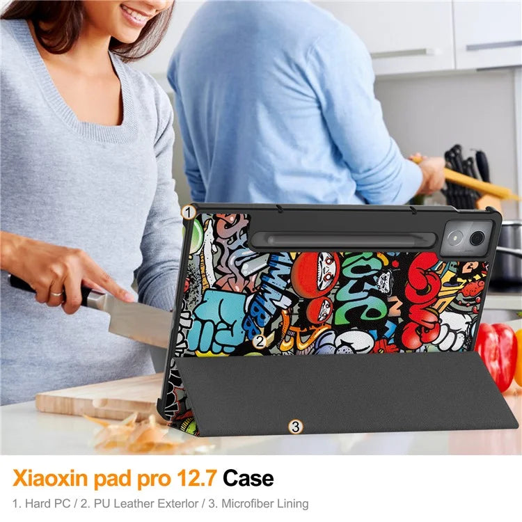 For Lenovo Xiaoxin Pad Pro 12.7 inch Case Pattern Print Leather Stand Tablet Cover