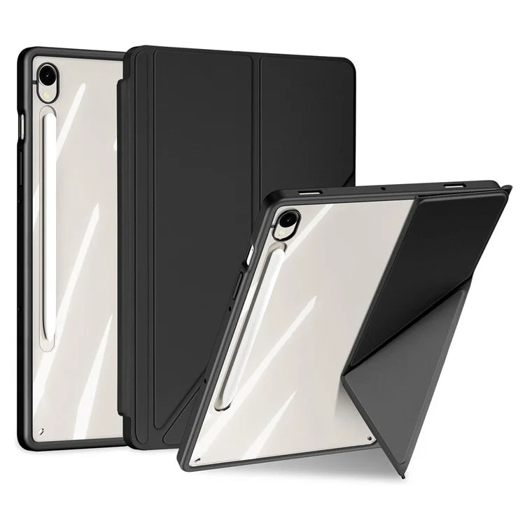 DUX DUCIS Magi Series for Samsung Galaxy Tab S9 / S9 FE Case Origami Stand Leather+PC+TPU Clear Back Cover