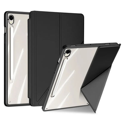 DUX DUCIS Magi Series for Samsung Galaxy Tab S9 / S9 FE Case Origami Stand Leather+PC+TPU Clear Back Cover