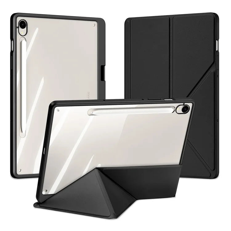 DUX DUCIS Magi Series for Samsung Galaxy Tab S9 / S9 FE Case Origami Stand Leather+PC+TPU Clear Back Cover