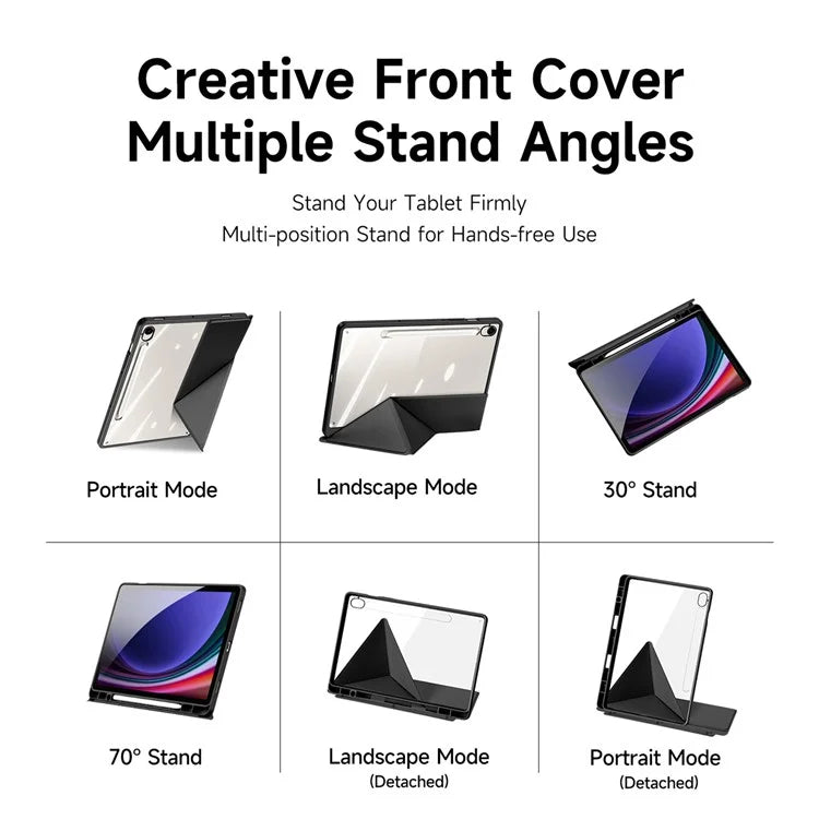 DUX DUCIS Magi Series for Samsung Galaxy Tab S9 / S9 FE Case Origami Stand Leather+PC+TPU Clear Back Cover