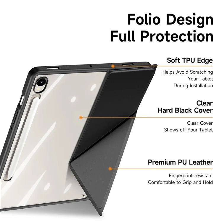 DUX DUCIS Magi Series for Samsung Galaxy Tab S9 / S9 FE Case Origami Stand Leather+PC+TPU Clear Back Cover