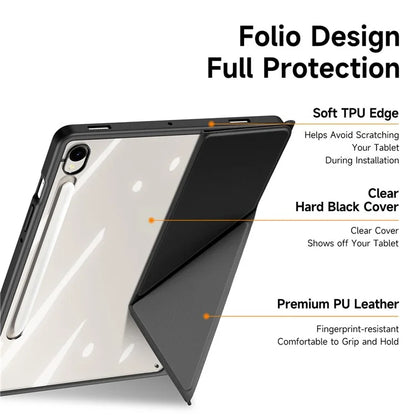 DUX DUCIS Magi Series for Samsung Galaxy Tab S9 / S9 FE Case Origami Stand Leather+PC+TPU Clear Back Cover