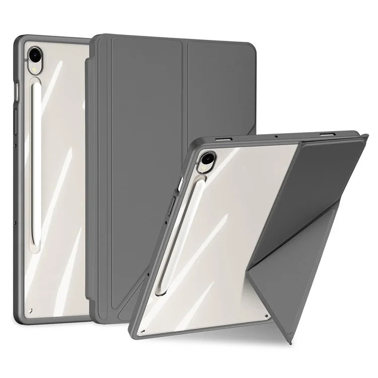 DUX DUCIS Magi Series for Samsung Galaxy Tab S9 / S9 FE Case Origami Stand Leather+PC+TPU Clear Back Cover