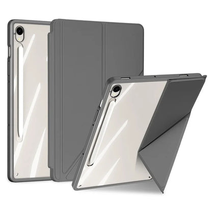 DUX DUCIS Magi Series for Samsung Galaxy Tab S9 / S9 FE Case Origami Stand Leather+PC+TPU Clear Back Cover