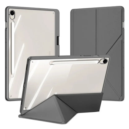 DUX DUCIS Magi Series for Samsung Galaxy Tab S9 / S9 FE Case Origami Stand Leather+PC+TPU Clear Back Cover