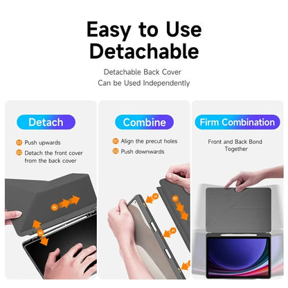 DUX DUCIS Magi Series for Samsung Galaxy Tab S9 / S9 FE Case Origami Stand Leather+PC+TPU Clear Back Cover