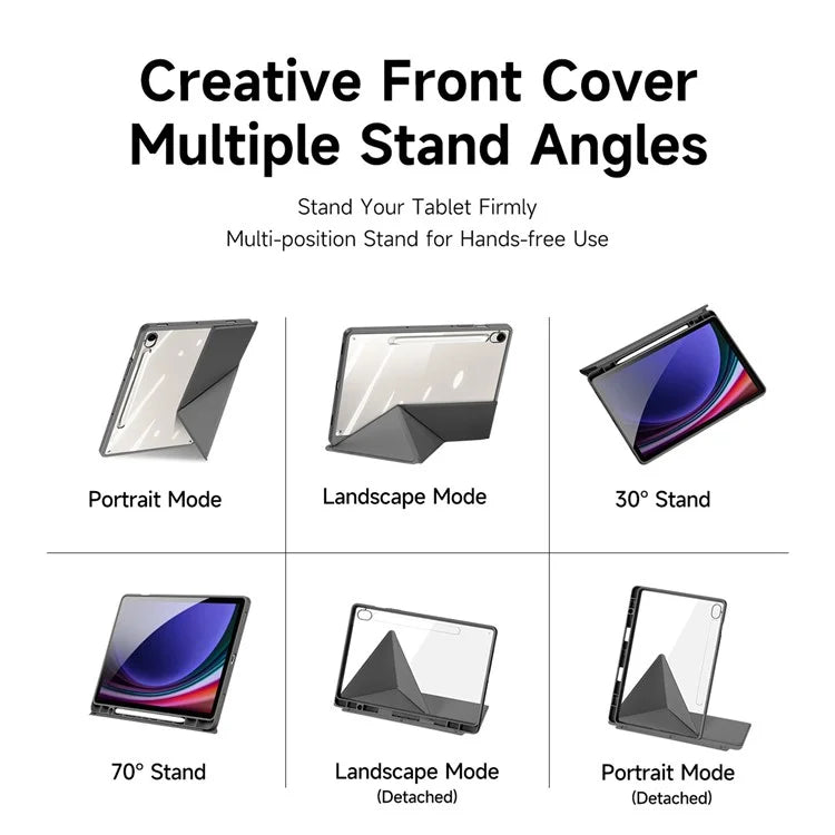 DUX DUCIS Magi Series for Samsung Galaxy Tab S9 / S9 FE Case Origami Stand Leather+PC+TPU Clear Back Cover