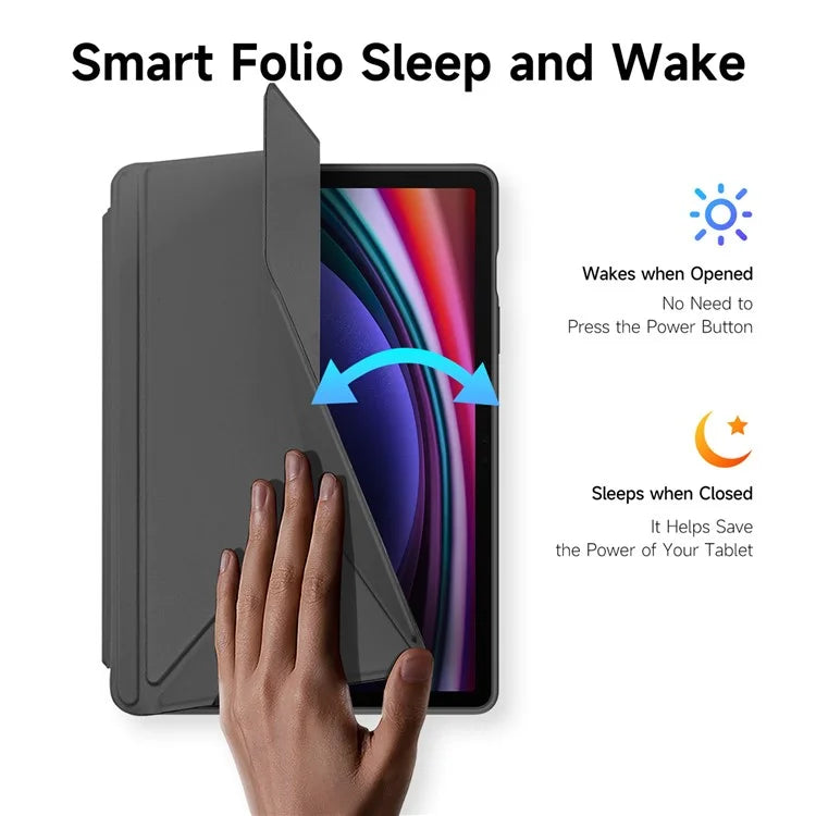 DUX DUCIS Magi Series for Samsung Galaxy Tab S9 / S9 FE Case Origami Stand Leather+PC+TPU Clear Back Cover