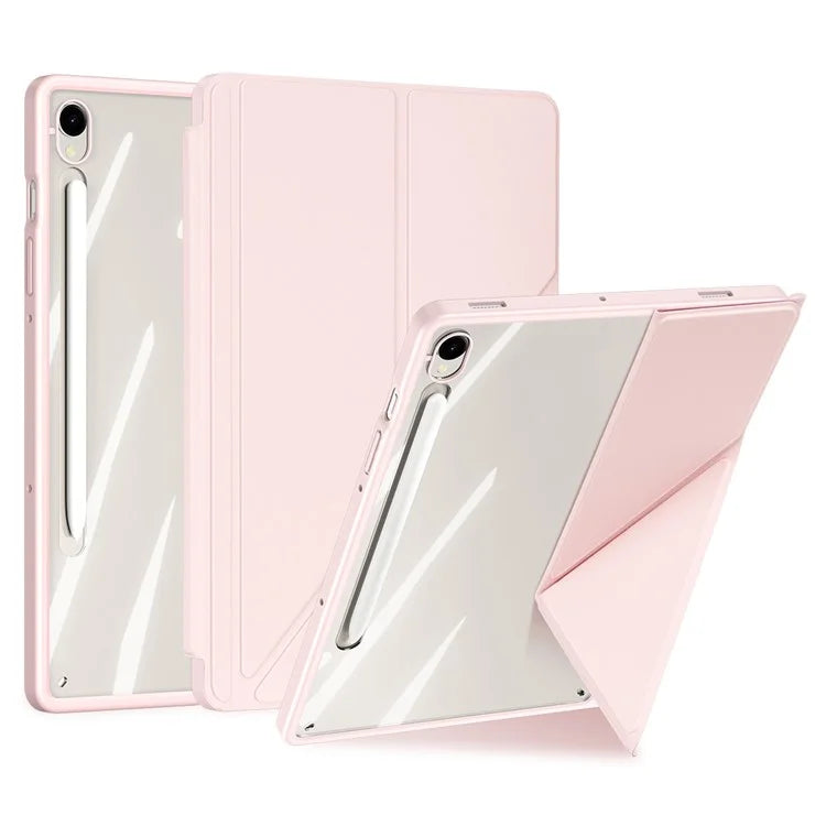 DUX DUCIS Magi Series for Samsung Galaxy Tab S9 / S9 FE Case Origami Stand Leather+PC+TPU Clear Back Cover