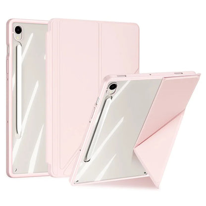 DUX DUCIS Magi Series for Samsung Galaxy Tab S9 / S9 FE Case Origami Stand Leather+PC+TPU Clear Back Cover