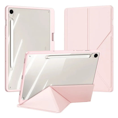 DUX DUCIS Magi Series for Samsung Galaxy Tab S9 / S9 FE Case Origami Stand Leather+PC+TPU Clear Back Cover