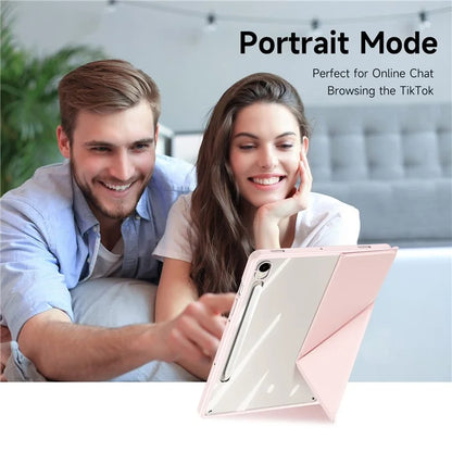 DUX DUCIS Magi Series for Samsung Galaxy Tab S9 / S9 FE Case Origami Stand Leather+PC+TPU Clear Back Cover