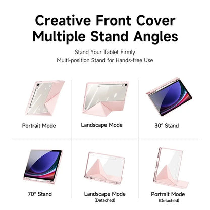 DUX DUCIS Magi Series for Samsung Galaxy Tab S9 / S9 FE Case Origami Stand Leather+PC+TPU Clear Back Cover