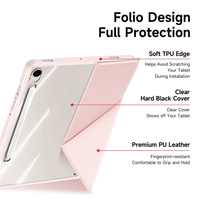 DUX DUCIS Magi Series for Samsung Galaxy Tab S9 / S9 FE Case Origami Stand Leather+PC+TPU Clear Back Cover