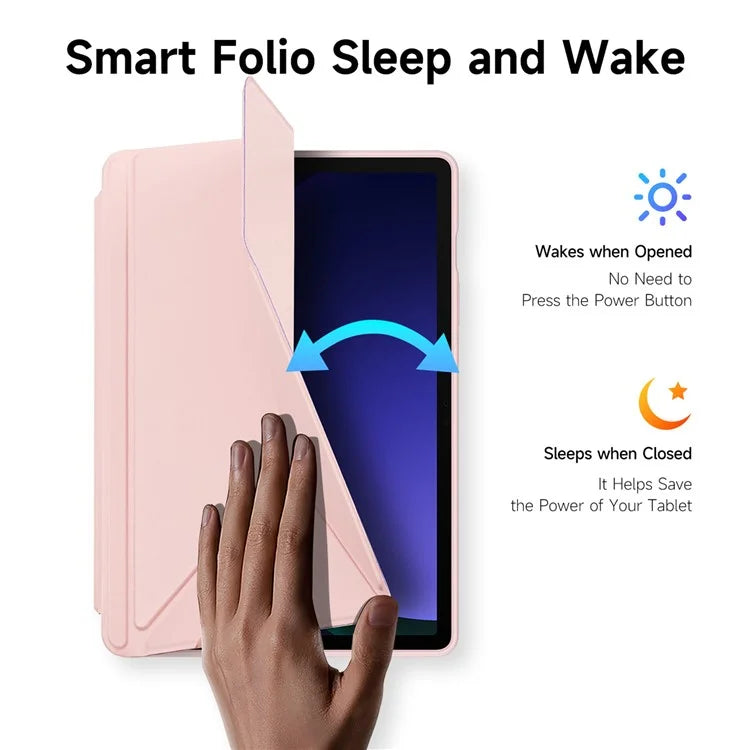 DUX DUCIS Magi Series for Samsung Galaxy Tab S9 / S9 FE Case Origami Stand Leather+PC+TPU Clear Back Cover
