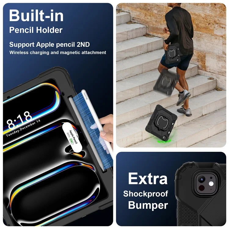 For iPad Pro 13 (2024) Kickstand Case Silicone+PC Tablet Cover