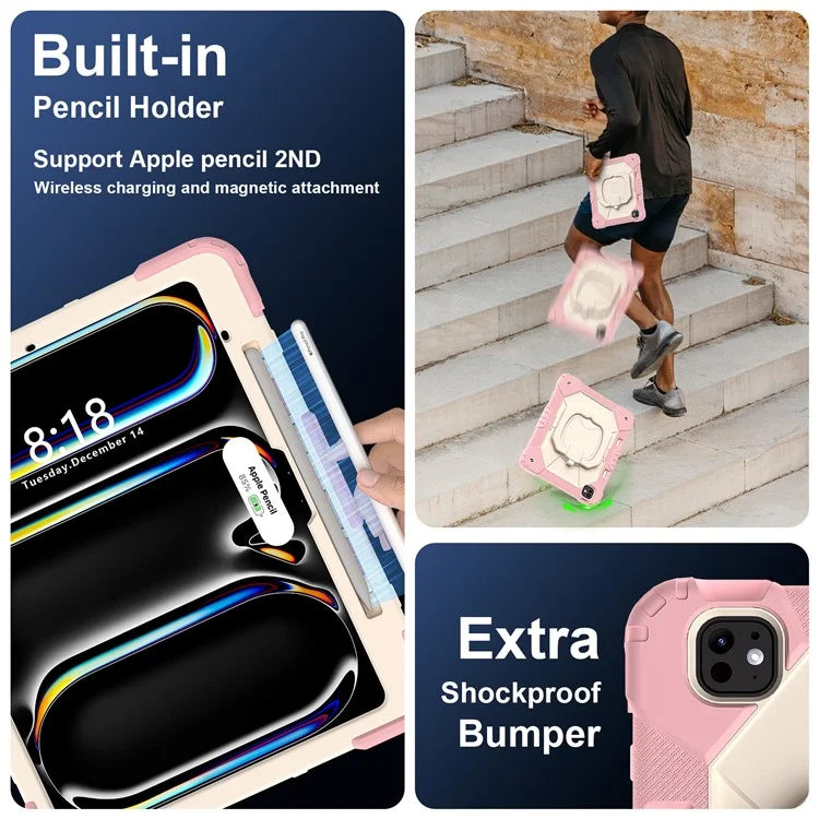 For iPad Pro 13 (2024) Kickstand Case Silicone+PC Tablet Cover