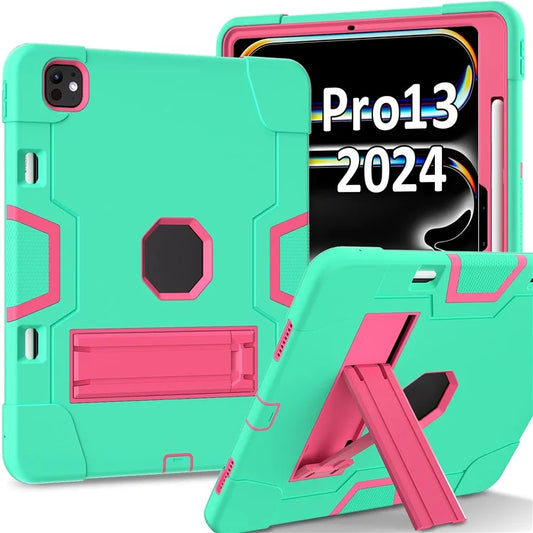 For iPad Pro 13 (2024) Case Robot Style Silicone + PC Tablet Cover with Kickstand