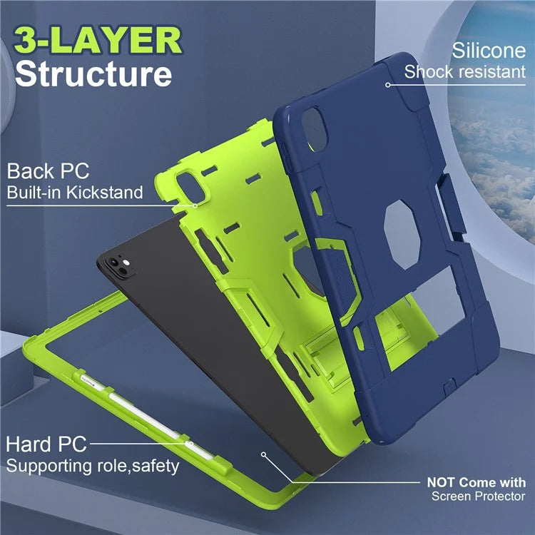 For iPad Pro 13 (2024) Case Robot Style Silicone + PC Tablet Cover with Kickstand