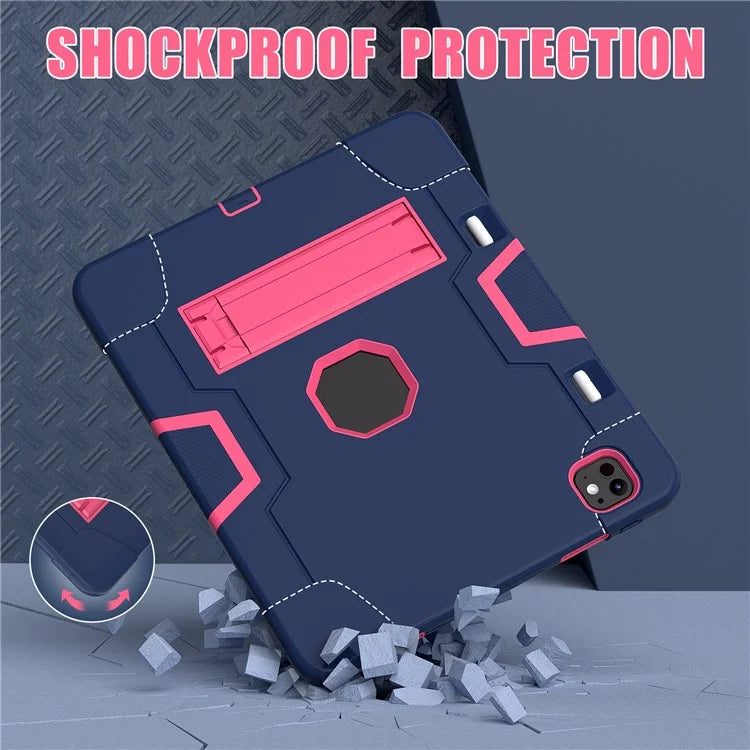For iPad Pro 13 (2024) Case Robot Style Silicone + PC Tablet Cover with Kickstand