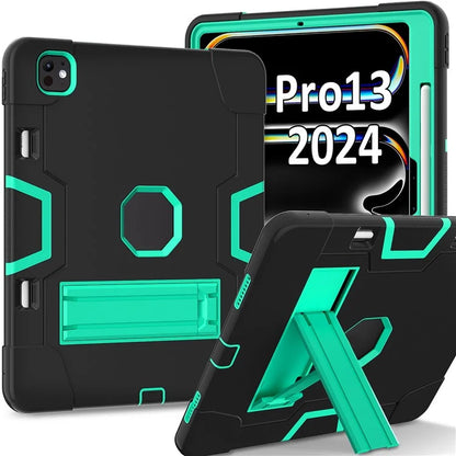 For iPad Pro 13 (2024) Case Robot Style Silicone + PC Tablet Cover with Kickstand