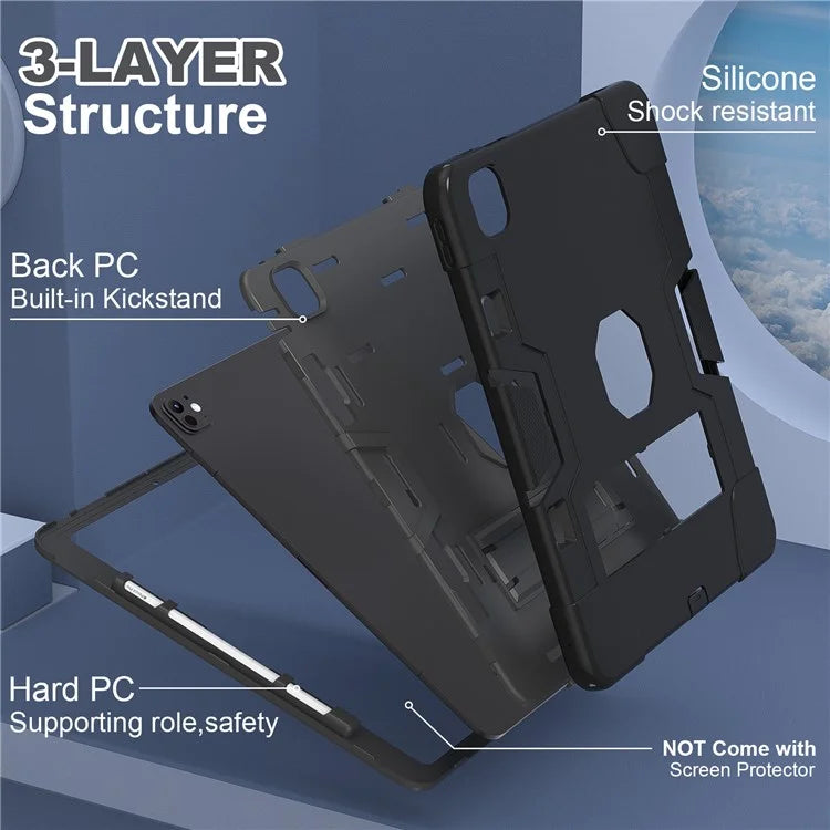For iPad Pro 13 (2024) Case Robot Style Silicone + PC Tablet Cover with Kickstand